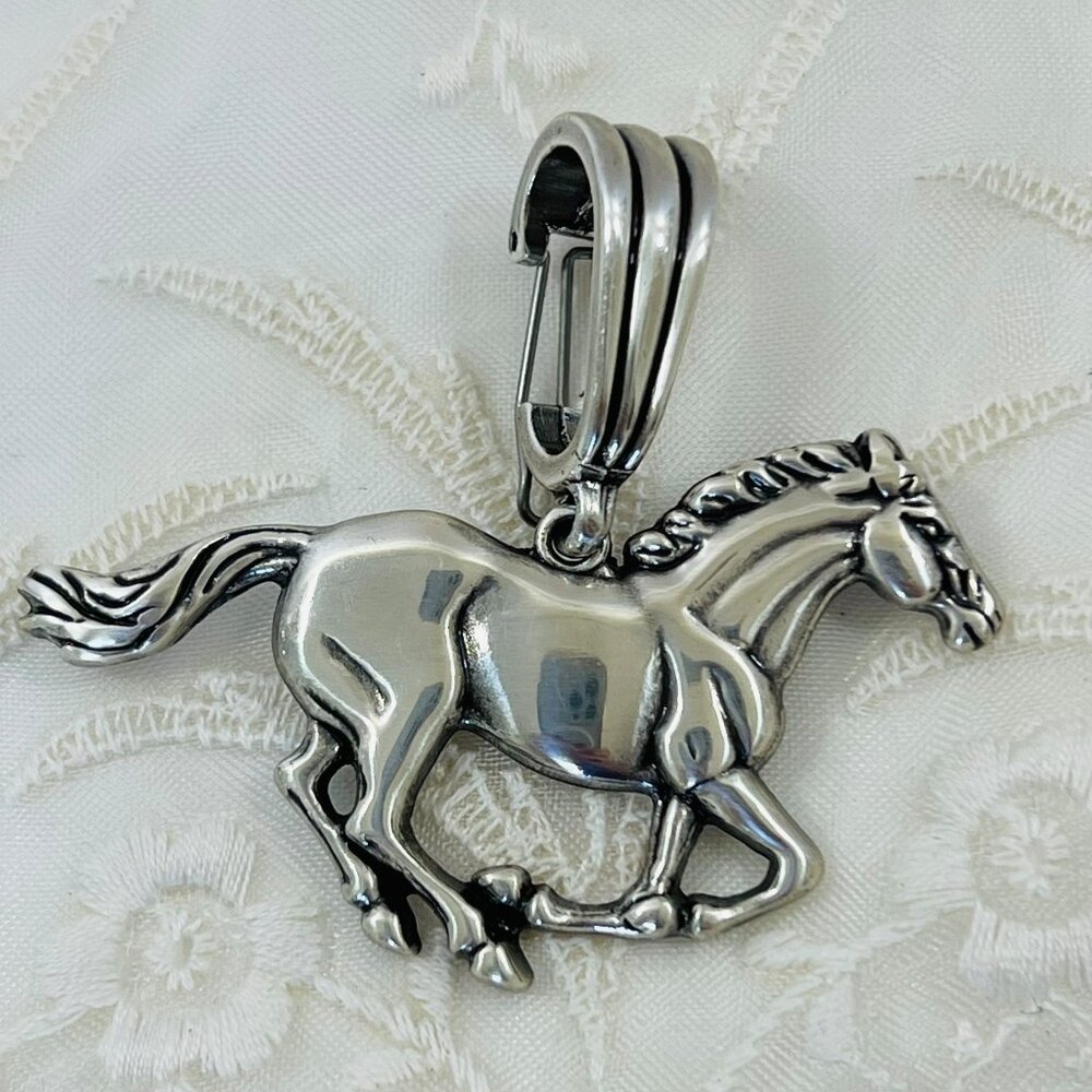 VTG Wild Horse Pendant Necklace Enhancer Silver Tone Costume Jewelry Large 2.25"